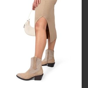 New Poelman Cappuccino Suede Western Rhinestone Boots